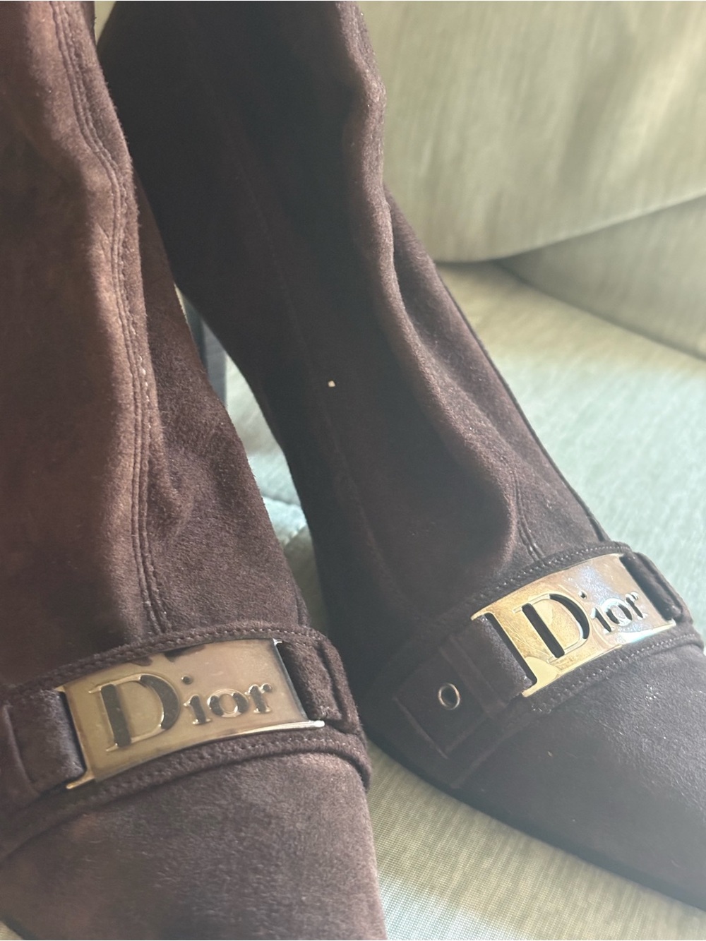 Dior Brown Suede Over-the-Knee Boots with Silver Logo Plate - Picture 9 of 9